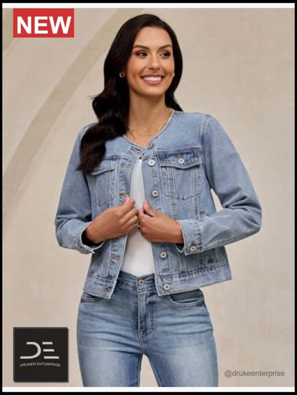 Collarless Button Down Long Sleeve Casual Western Denim Jacket Country Concert - Picture 5 of 7